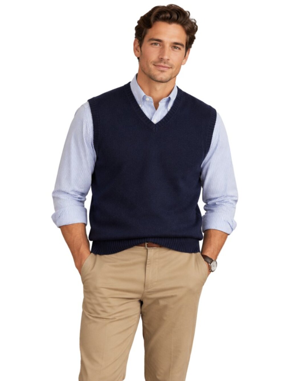 Vintage Brooks Brothers 346 Lambswool Cashmere V-Neck Sweater Vest Men's XL Navy